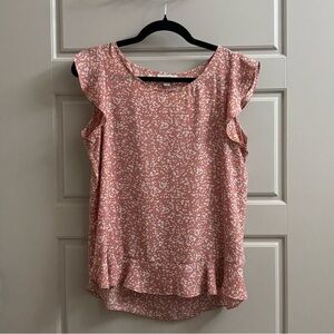 LOFT Dusty Rose Floral Flutter Sleeve Blouse